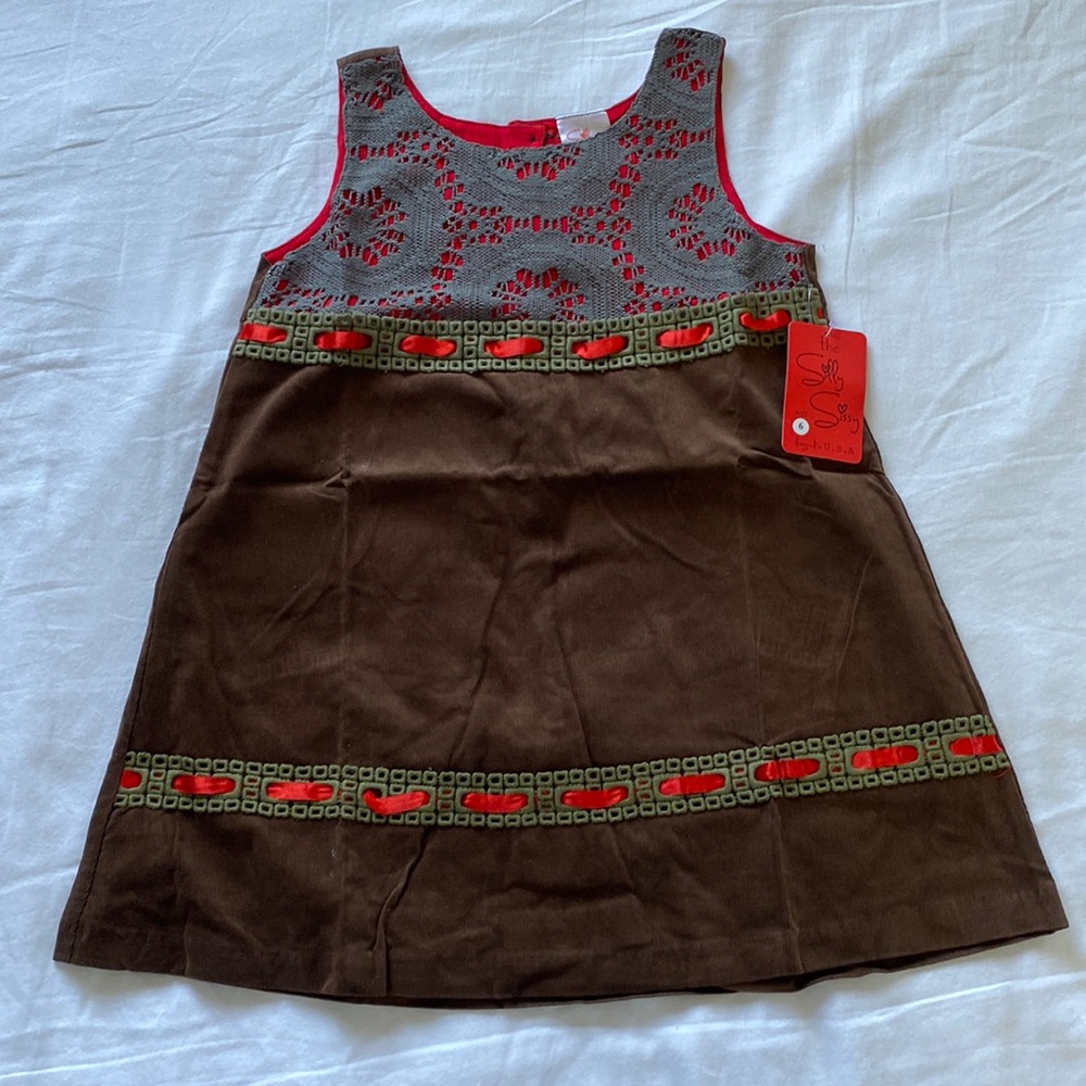 Silly Sissy Corduroy Crochet Dress Big Girls 6 Brown Fall School Dress Casual